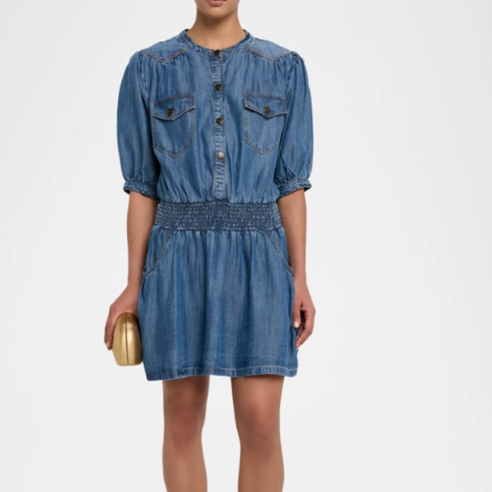 Ramy Brook Norman Chambray Mini Shirtdress, M
